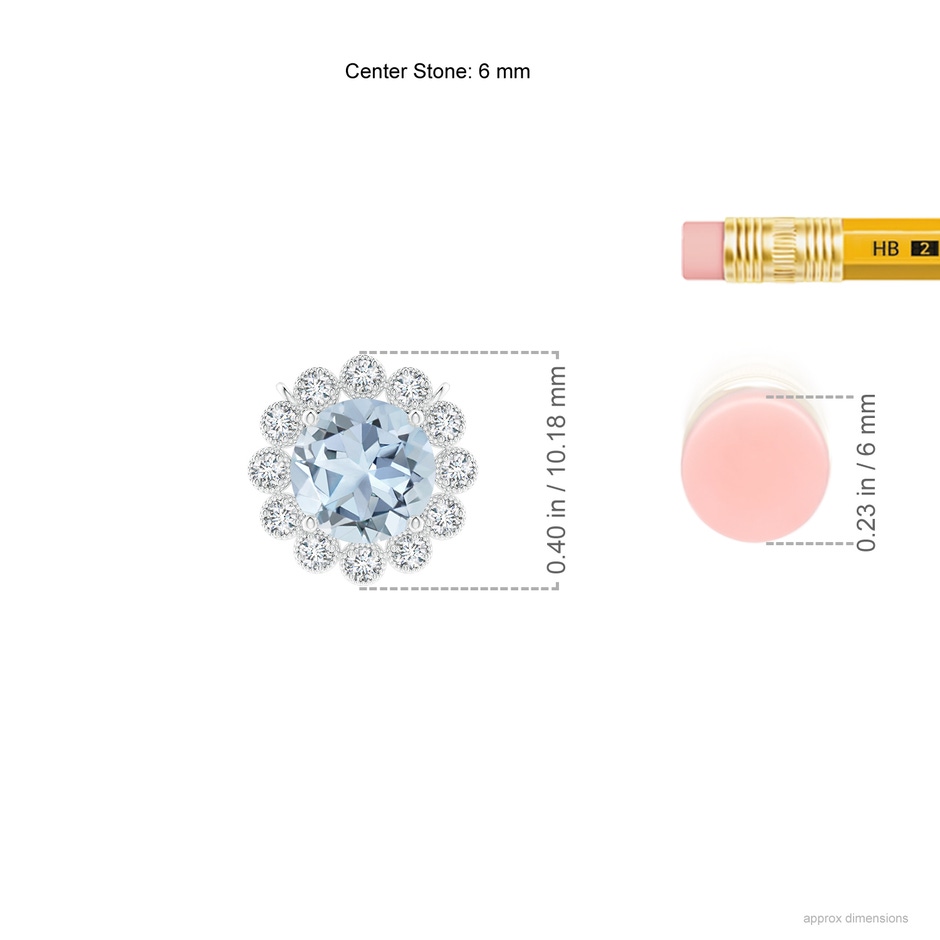 6mm A Aquamarine Pendant with Bezel-Set Diamond Halo in White Gold ruler