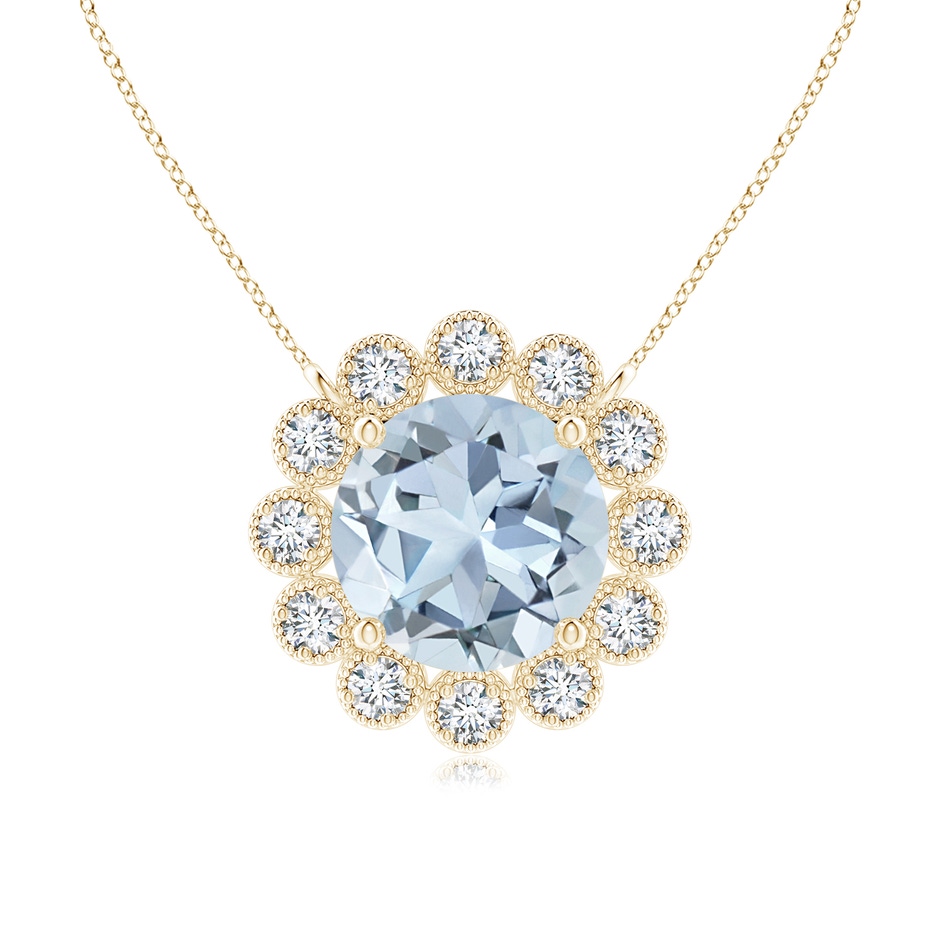 6mm A Aquamarine Pendant with Bezel-Set Diamond Halo in Yellow Gold 