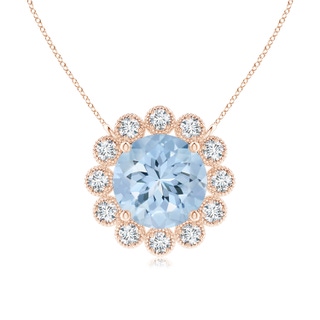 6mm AA Aquamarine Pendant with Bezel-Set Diamond Halo in Rose Gold