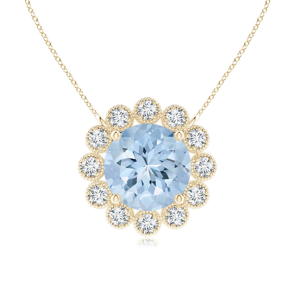 6mm AA Aquamarine Pendant with Bezel-Set Diamond Halo in Yellow Gold 