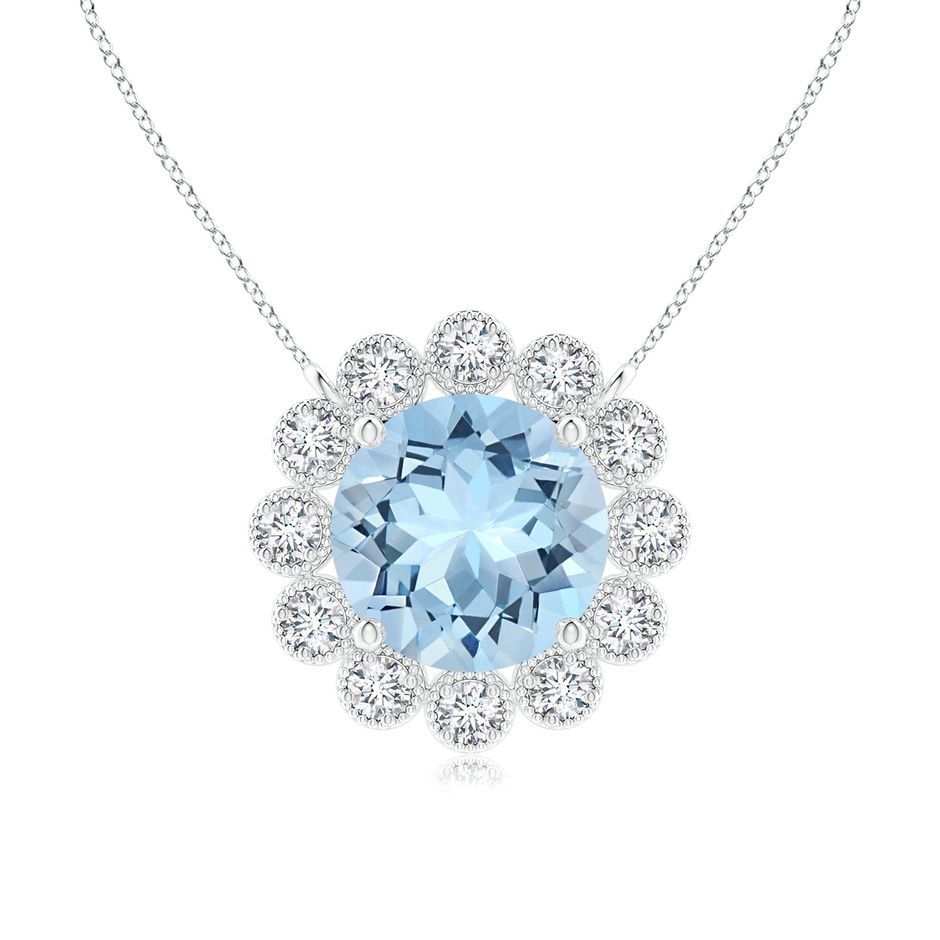 6mm AAA Aquamarine Pendant with Bezel-Set Diamond Halo in P950 Platinum 