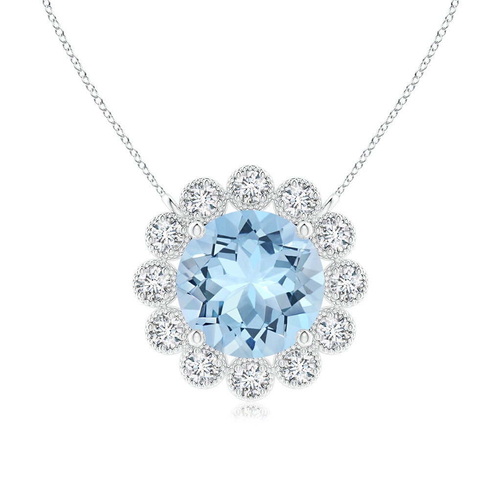 6mm AAA Aquamarine Pendant with Bezel-Set Diamond Halo in White Gold