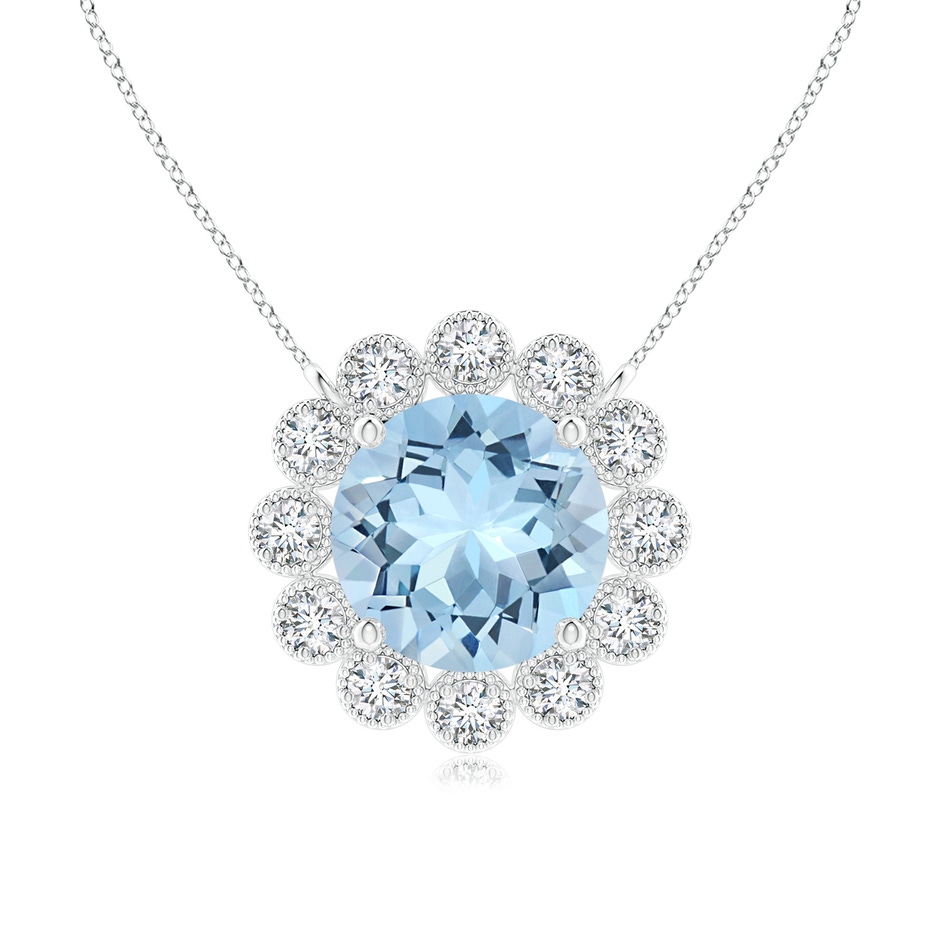 6mm AAA Aquamarine Pendant with Bezel-Set Diamond Halo in White Gold 