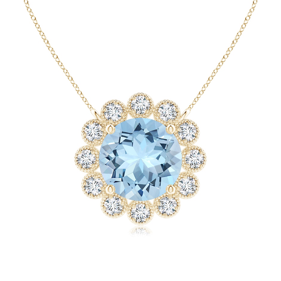 6mm AAA Aquamarine Pendant with Bezel-Set Diamond Halo in Yellow Gold 