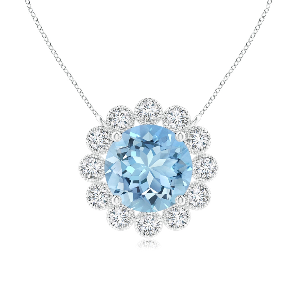 6mm AAAA Aquamarine Pendant with Bezel-Set Diamond Halo in White Gold