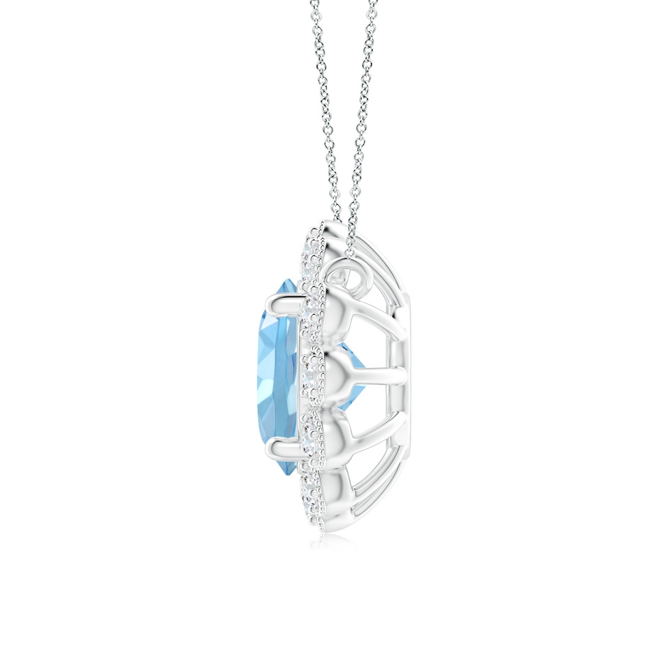 6mm AAAA Aquamarine Pendant with Bezel-Set Diamond Halo in White Gold side 1