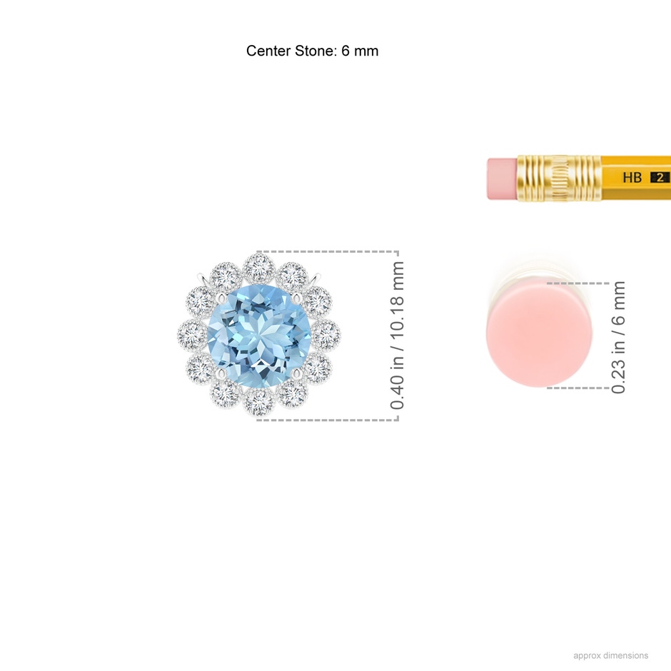 6mm AAAA Aquamarine Pendant with Bezel-Set Diamond Halo in White Gold ruler