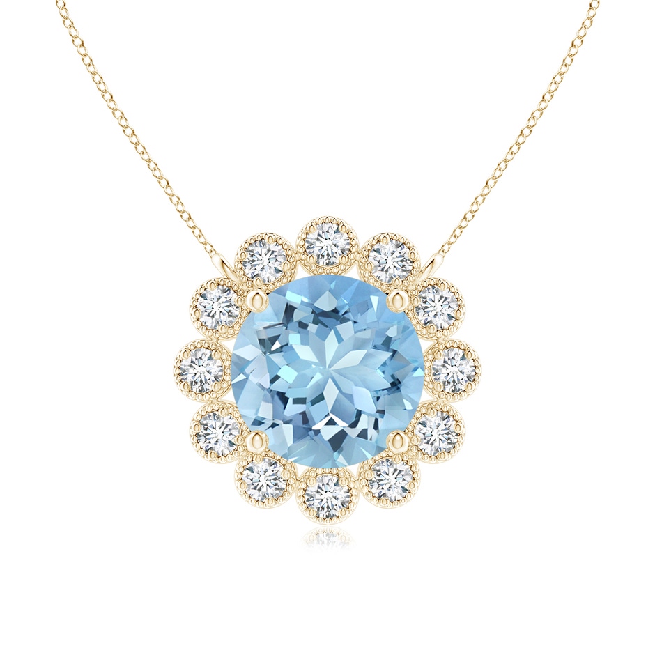 6mm AAAA Aquamarine Pendant with Bezel-Set Diamond Halo in Yellow Gold 