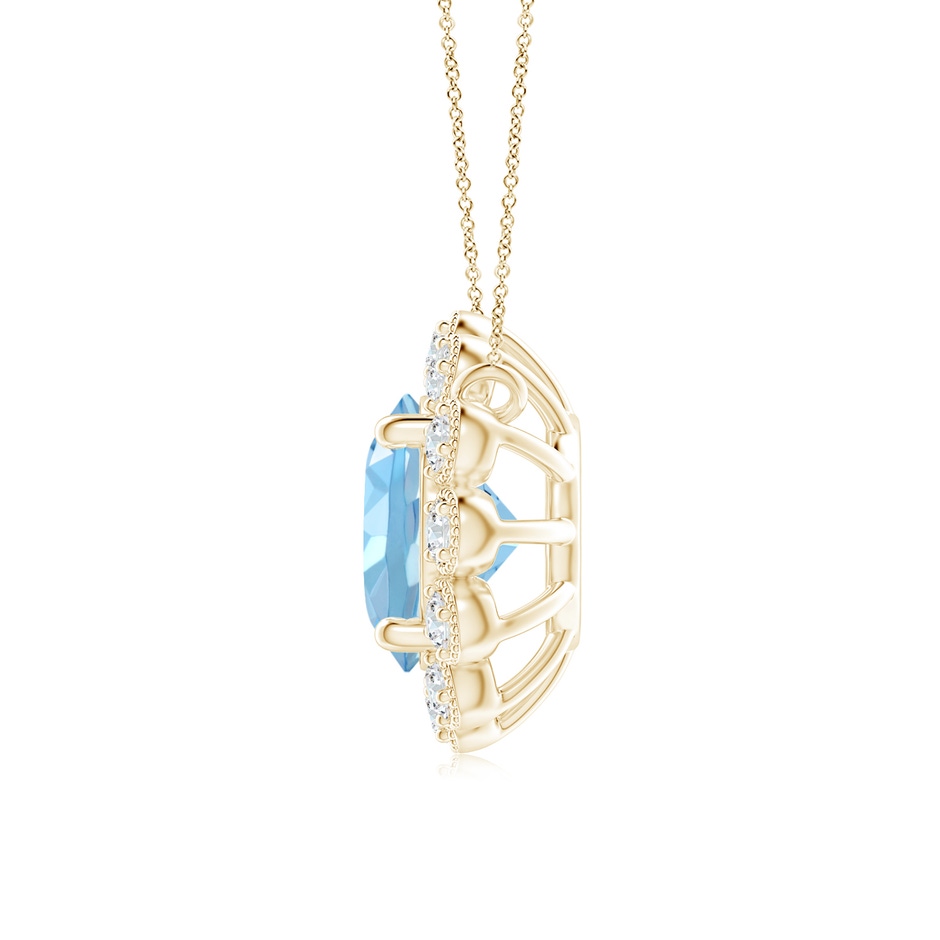 6mm AAAA Aquamarine Pendant with Bezel-Set Diamond Halo in Yellow Gold side 1