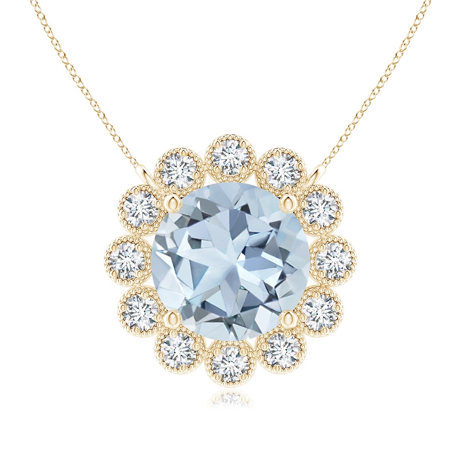 7mm A Aquamarine Pendant with Bezel-Set Diamond Halo in Yellow Gold 