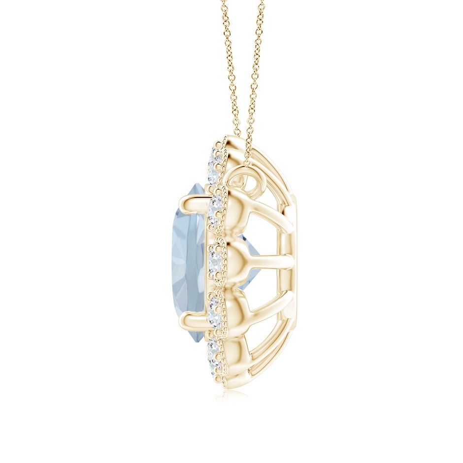 7mm A Aquamarine Pendant with Bezel-Set Diamond Halo in Yellow Gold side 1
