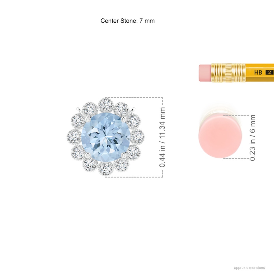 7mm AA Aquamarine Pendant with Bezel-Set Diamond Halo in P950 Platinum ruler