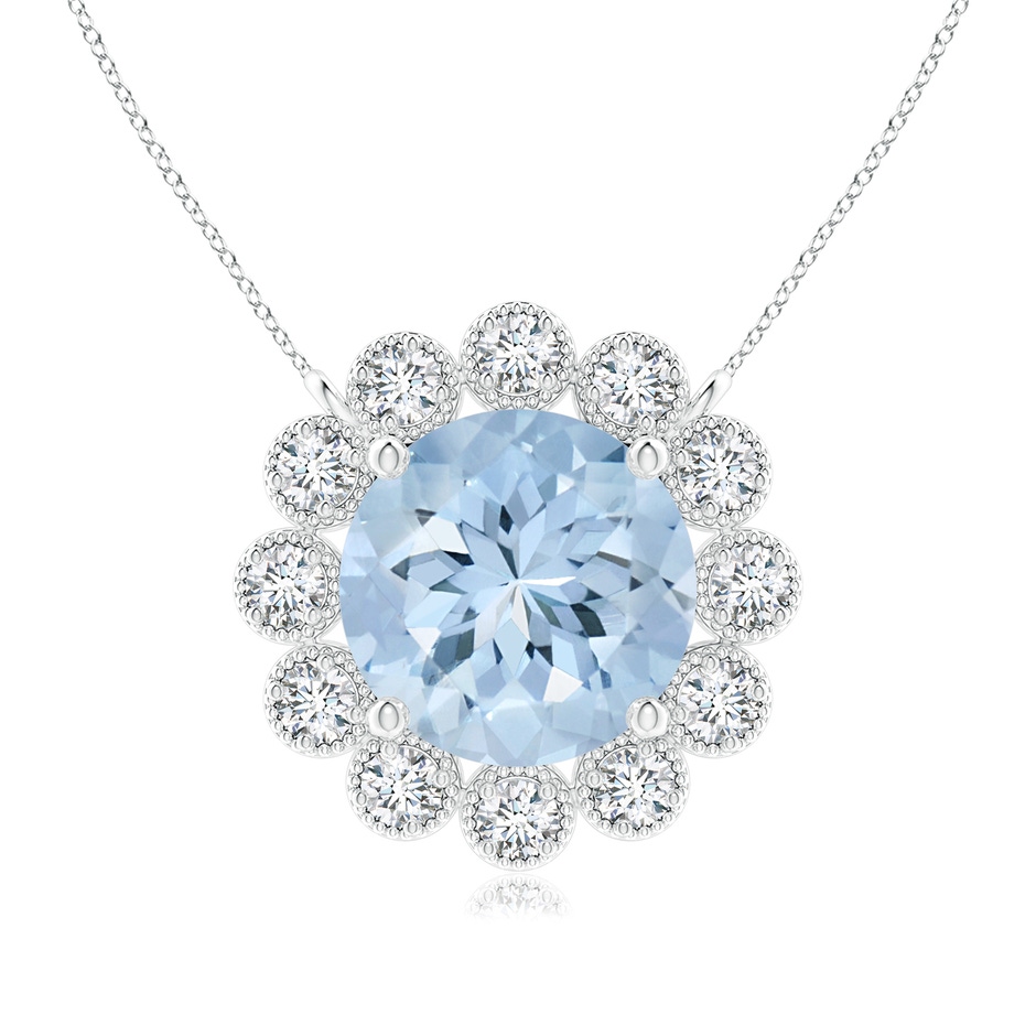 7mm AA Aquamarine Pendant with Bezel-Set Diamond Halo in White Gold 