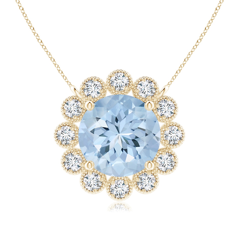 7mm AA Aquamarine Pendant with Bezel-Set Diamond Halo in Yellow Gold 