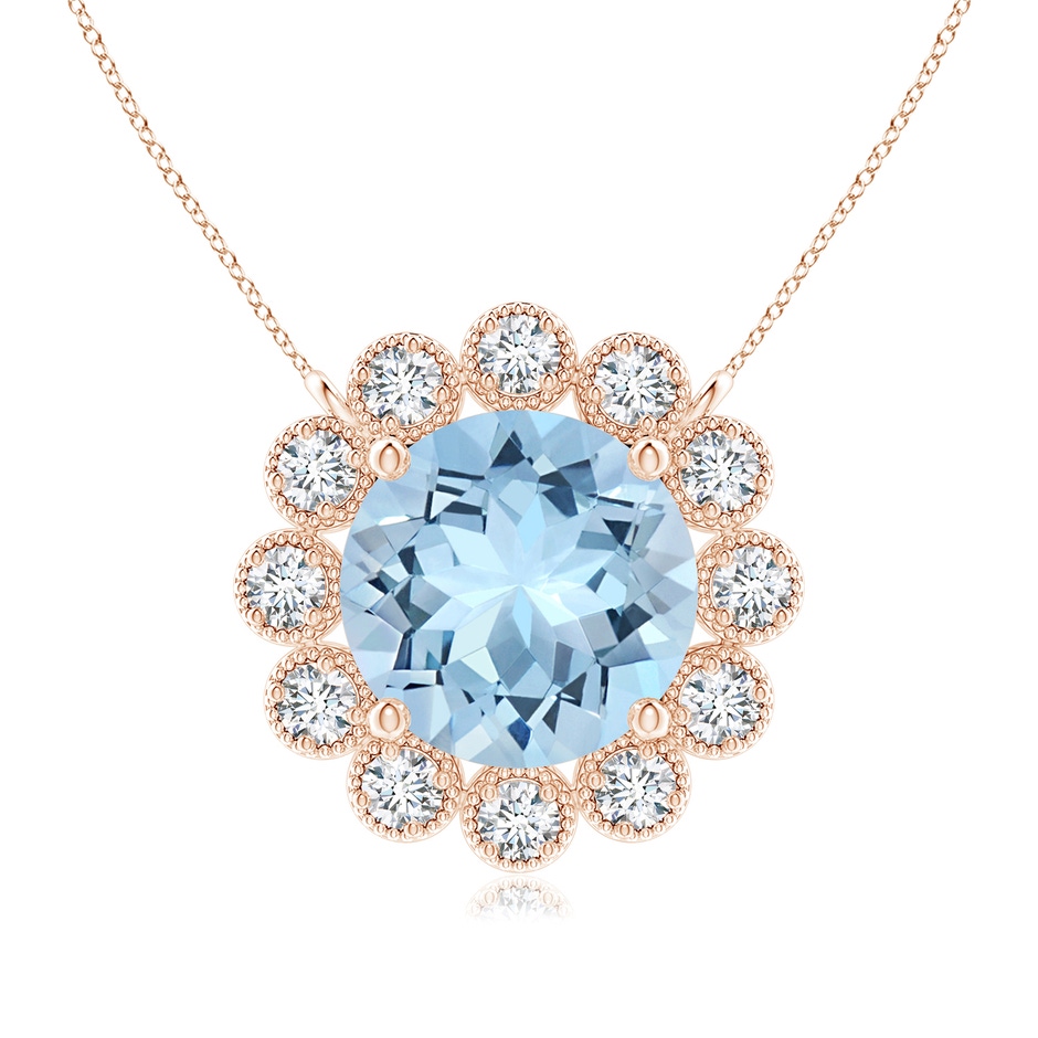 7mm AAA Aquamarine Pendant with Bezel-Set Diamond Halo in Rose Gold 