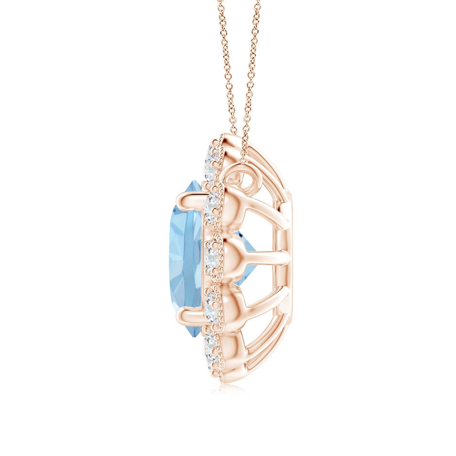 7mm AAA Aquamarine Pendant with Bezel-Set Diamond Halo in Rose Gold side 1
