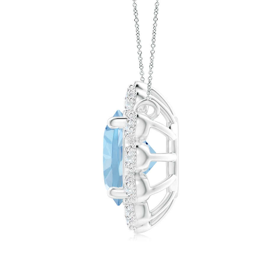 7mm AAA Aquamarine Pendant with Bezel-Set Diamond Halo in White Gold side 1