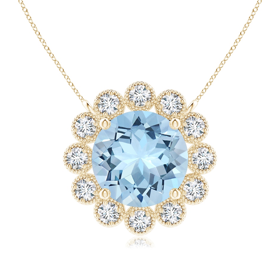 7mm AAA Aquamarine Pendant with Bezel-Set Diamond Halo in Yellow Gold 
