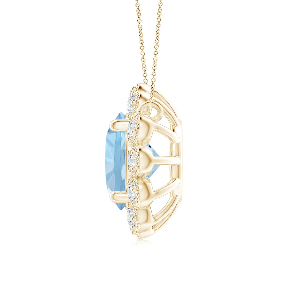 7mm AAA Aquamarine Pendant with Bezel-Set Diamond Halo in Yellow Gold side 1
