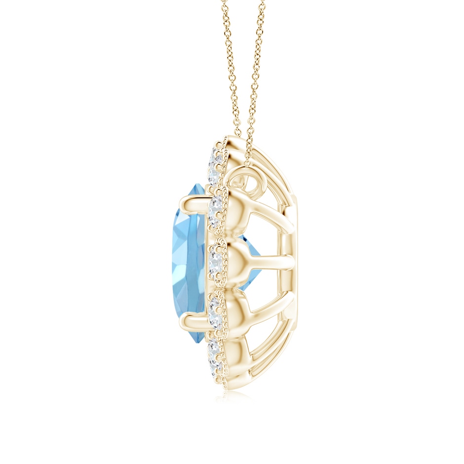 7mm AAAA Aquamarine Pendant with Bezel-Set Diamond Halo in Yellow Gold side 1