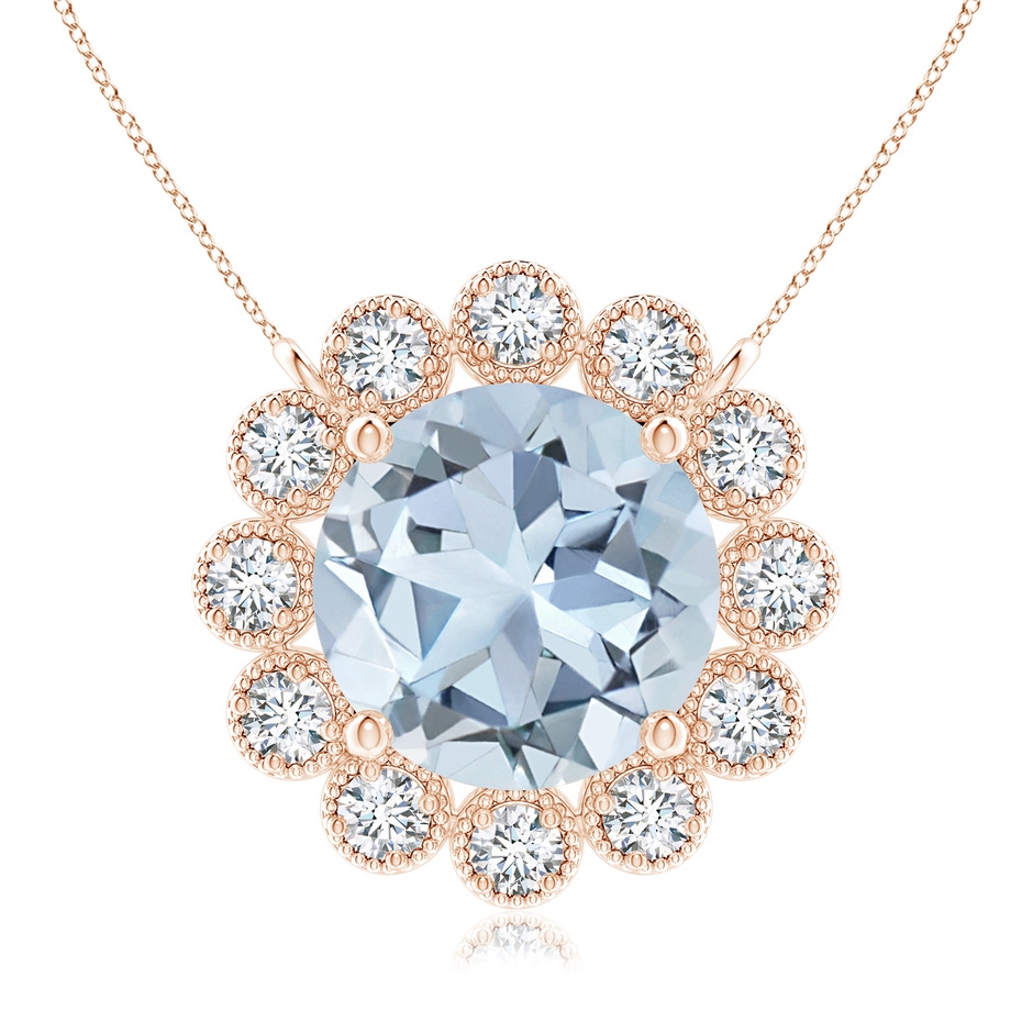 8mm A Aquamarine Pendant with Bezel-Set Diamond Halo in Rose Gold 
