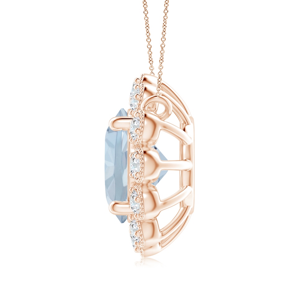 8mm A Aquamarine Pendant with Bezel-Set Diamond Halo in Rose Gold side 1