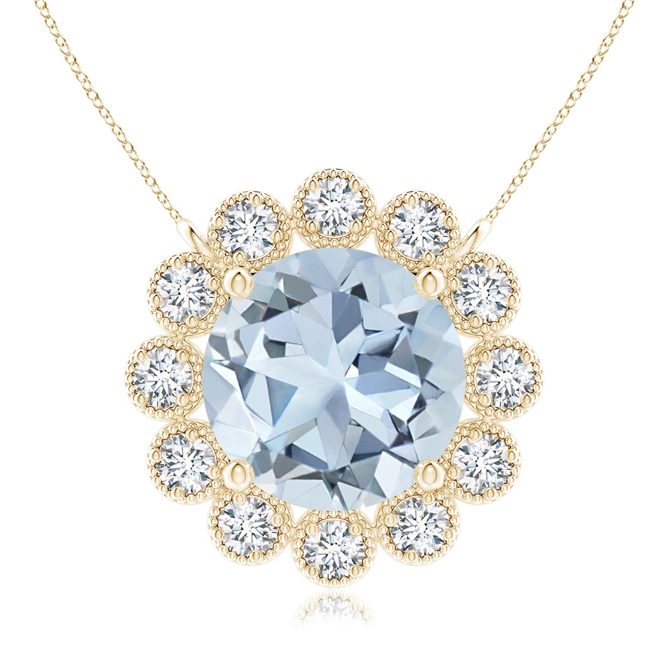 8mm A Aquamarine Pendant with Bezel-Set Diamond Halo in Yellow Gold 
