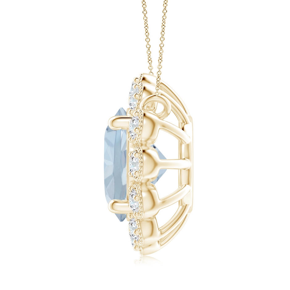 8mm A Aquamarine Pendant with Bezel-Set Diamond Halo in Yellow Gold side 1