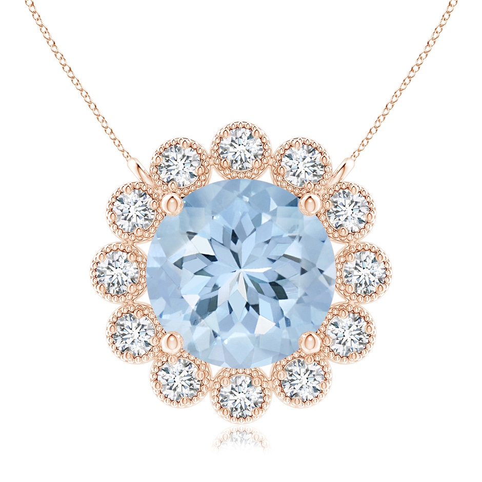 8mm AA Aquamarine Pendant with Bezel-Set Diamond Halo in Rose Gold 