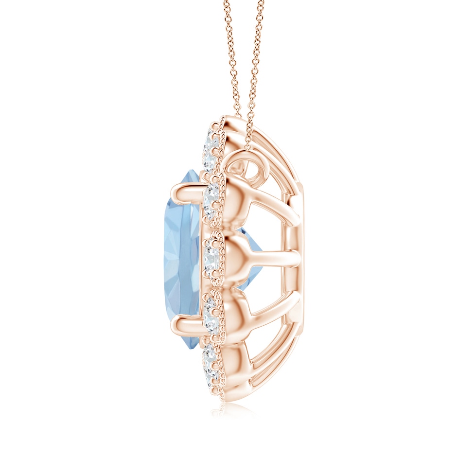 8mm AA Aquamarine Pendant with Bezel-Set Diamond Halo in Rose Gold side 1