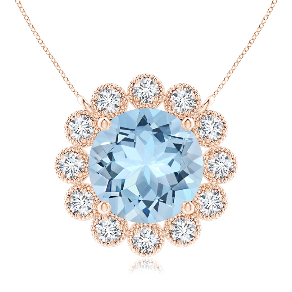 8mm AAA Aquamarine Pendant with Bezel-Set Diamond Halo in Rose Gold 