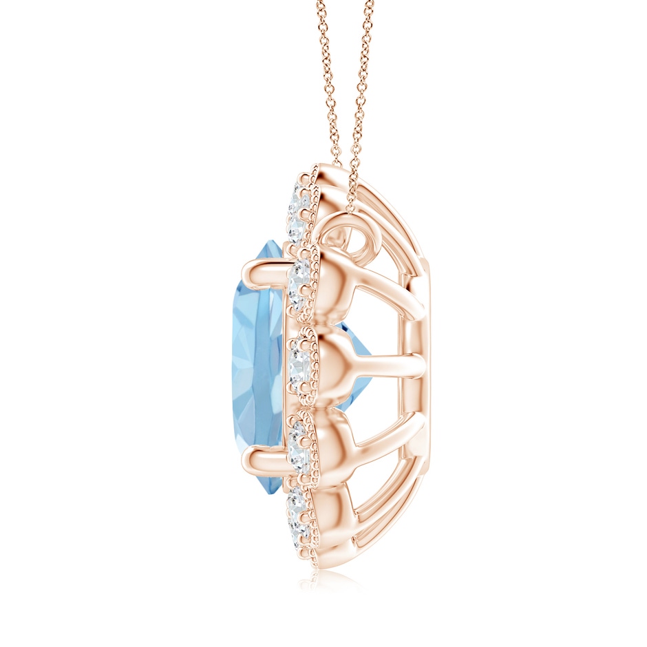 8mm AAA Aquamarine Pendant with Bezel-Set Diamond Halo in Rose Gold side 1