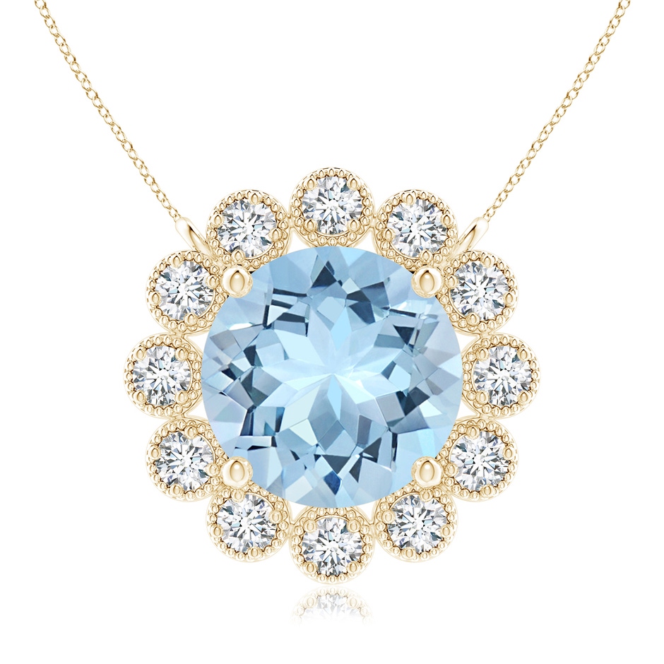 8mm AAA Aquamarine Pendant with Bezel-Set Diamond Halo in Yellow Gold 