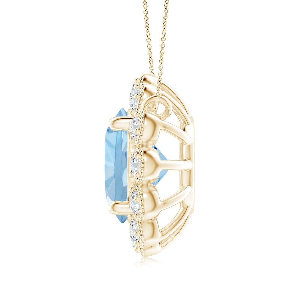 8mm AAA Aquamarine Pendant with Bezel-Set Diamond Halo in Yellow Gold side 1