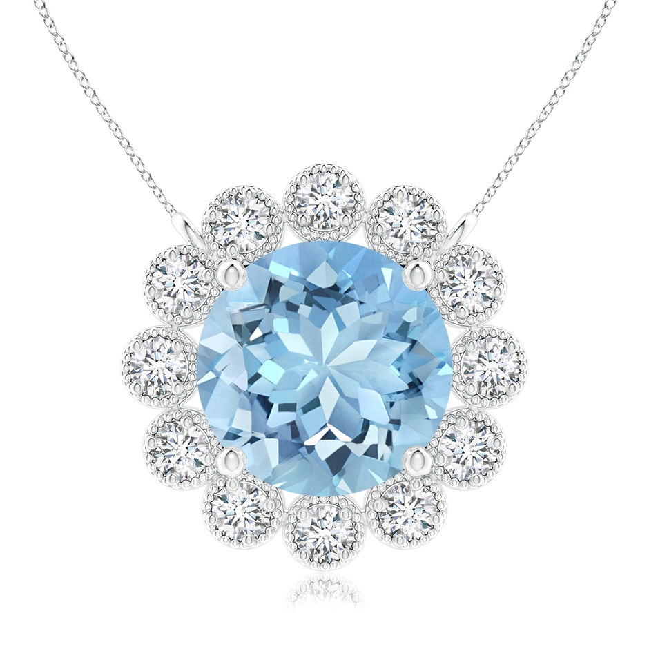 8mm AAAA Aquamarine Pendant with Bezel-Set Diamond Halo in P950 Platinum 