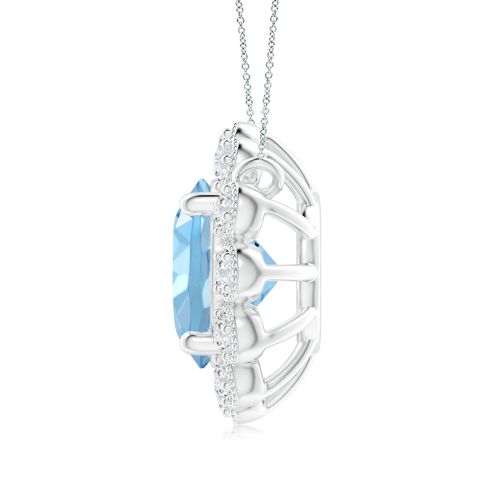 8mm AAAA Aquamarine Pendant with Bezel-Set Diamond Halo in P950 Platinum side 1