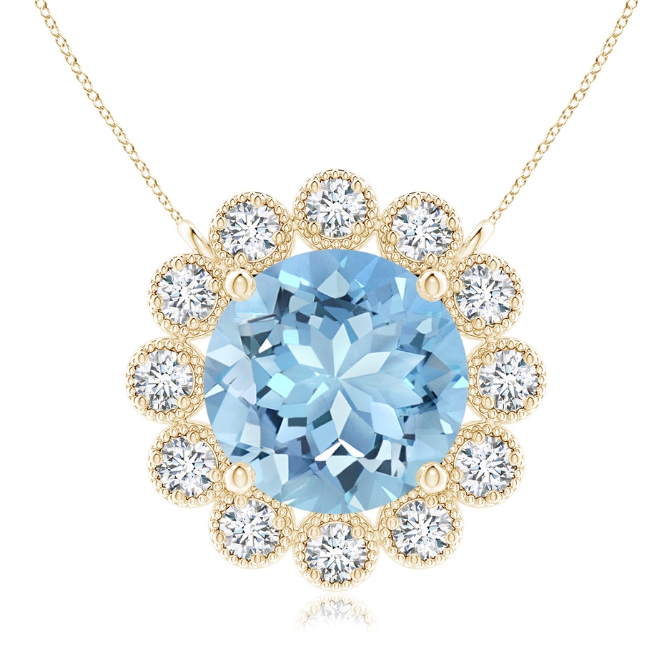 8mm AAAA Aquamarine Pendant with Bezel-Set Diamond Halo in Yellow Gold 