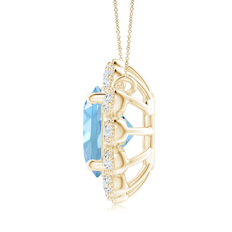 8mm AAAA Aquamarine Pendant with Bezel-Set Diamond Halo in Yellow Gold side 1