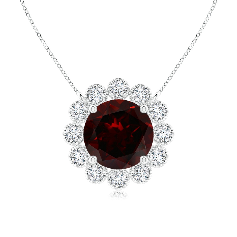 6mm A Garnet Pendant with Bezel-Set Diamond Halo in P950 Platinum 