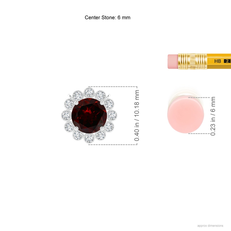 6mm A Garnet Pendant with Bezel-Set Diamond Halo in P950 Platinum ruler