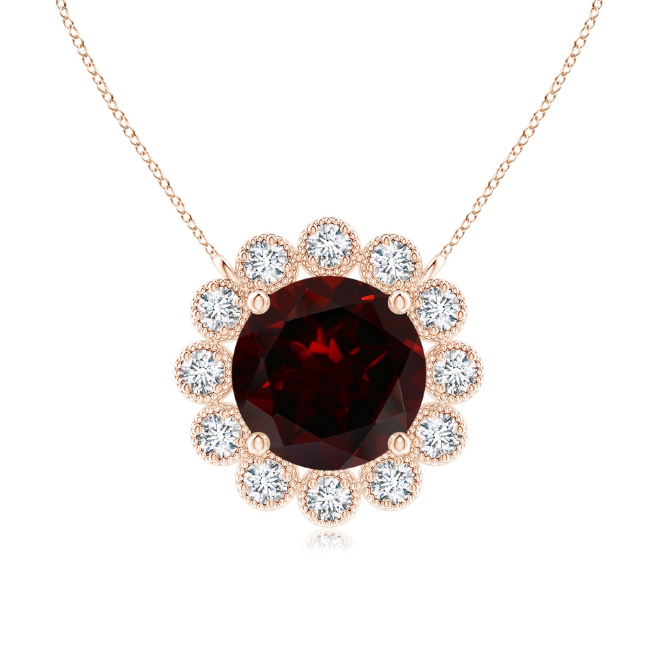 6mm A Garnet Pendant with Bezel-Set Diamond Halo in Rose Gold 