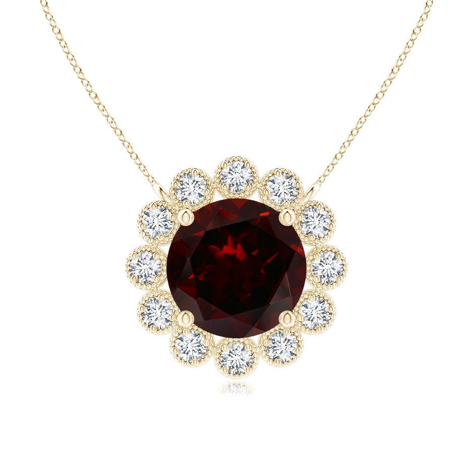 6mm A Garnet Pendant with Bezel-Set Diamond Halo in Yellow Gold 