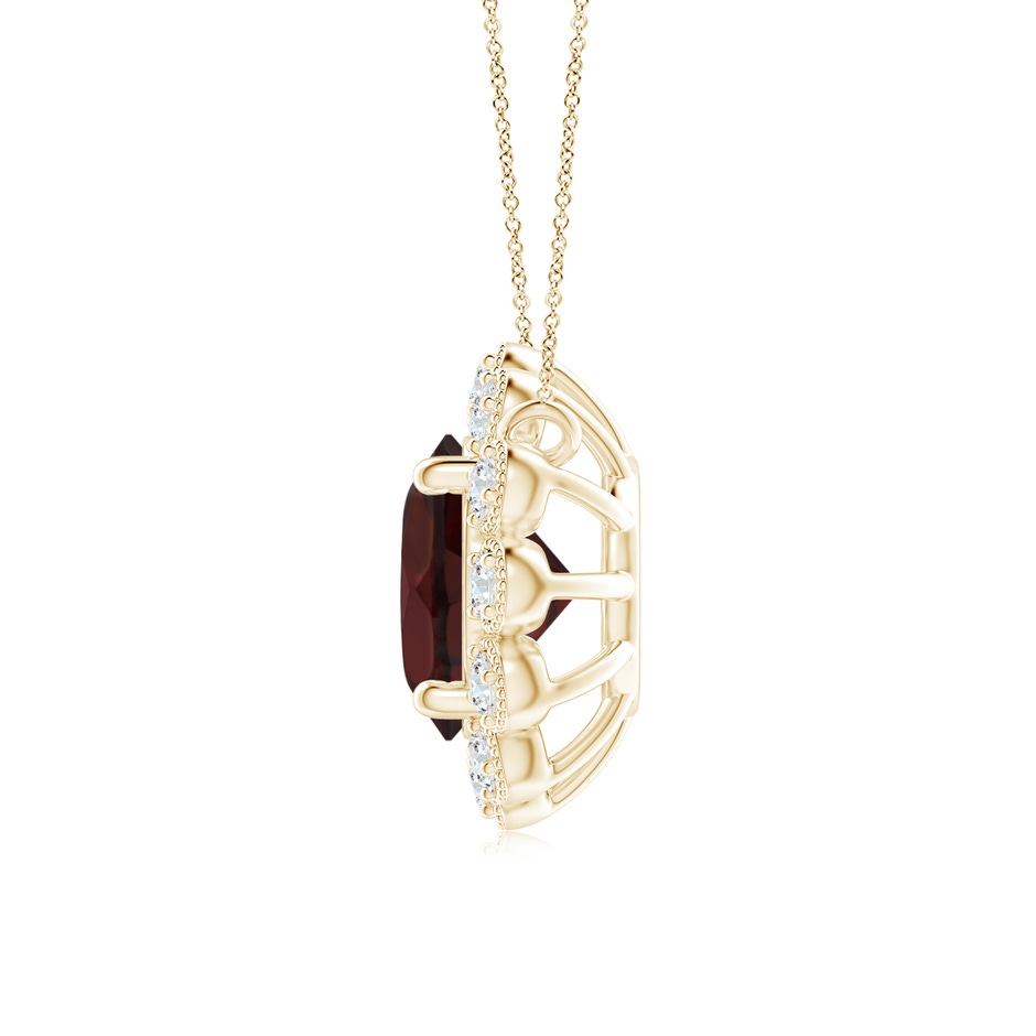 6mm A Garnet Pendant with Bezel-Set Diamond Halo in Yellow Gold side 1