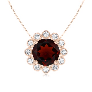 6mm AA Garnet Pendant with Bezel-Set Diamond Halo in Rose Gold