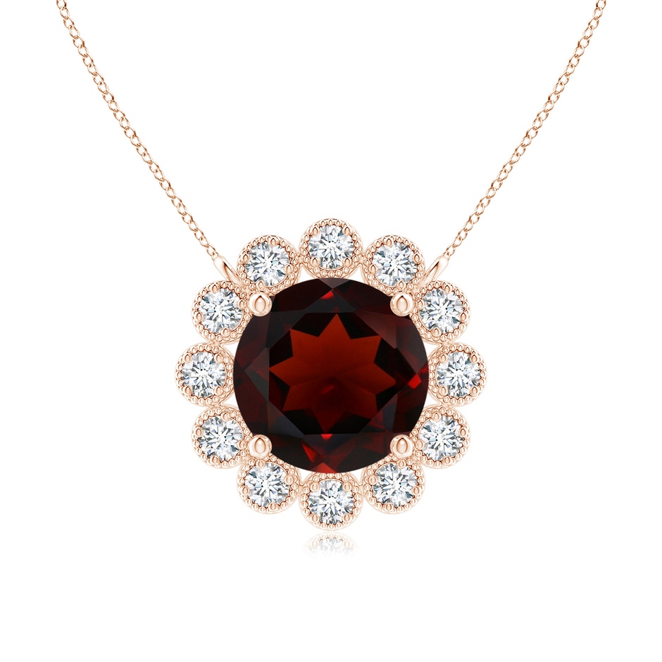 6mm AA Garnet Pendant with Bezel-Set Diamond Halo in Rose Gold 