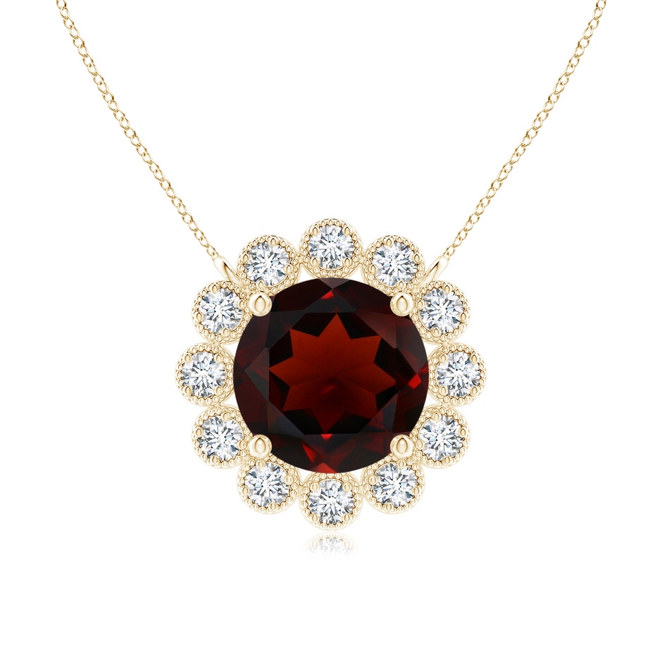 6mm AA Garnet Pendant with Bezel-Set Diamond Halo in Yellow Gold 