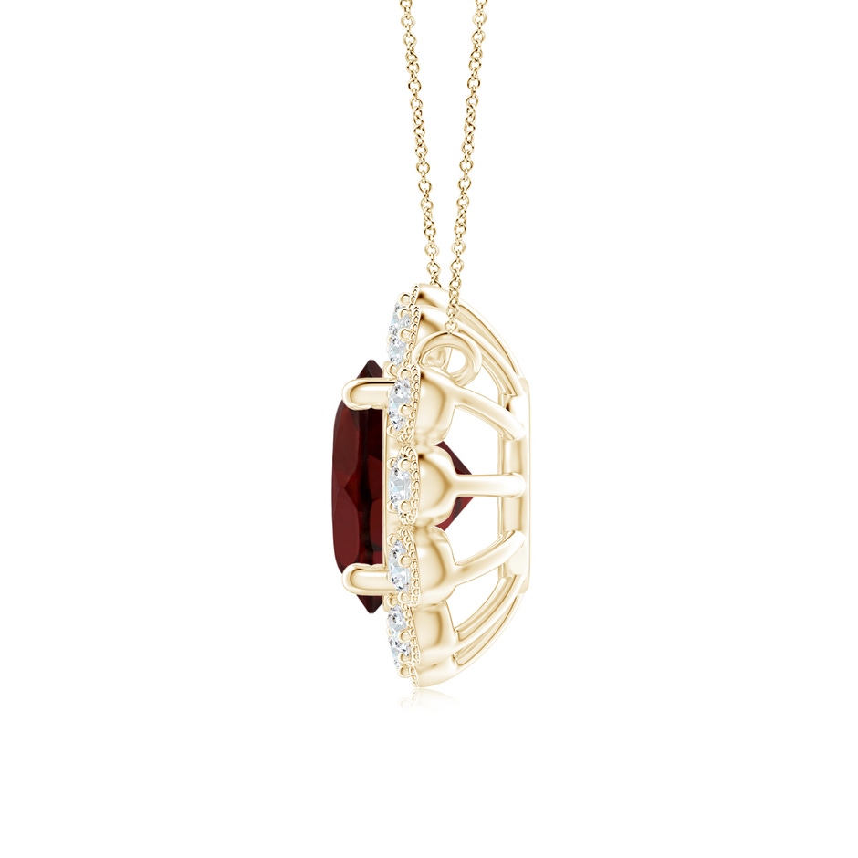 6mm AA Garnet Pendant with Bezel-Set Diamond Halo in Yellow Gold side 1