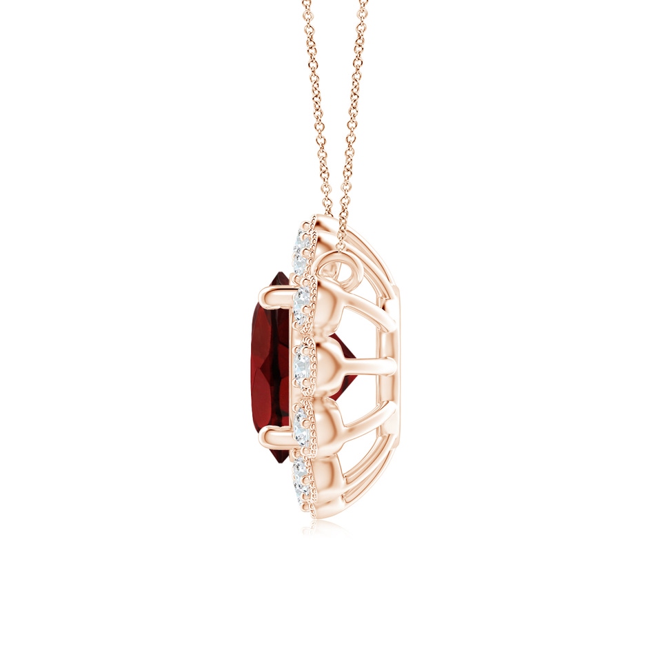 6mm AAA Garnet Pendant with Bezel-Set Diamond Halo in Rose Gold side 1