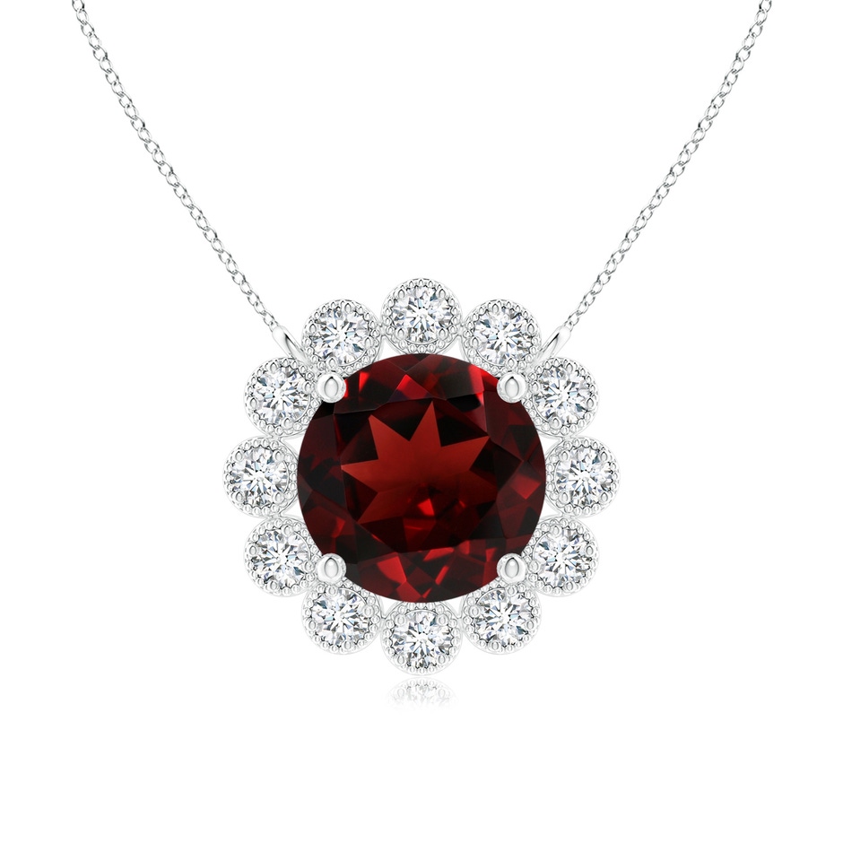 6mm AAA Garnet Pendant with Bezel-Set Diamond Halo in White Gold 