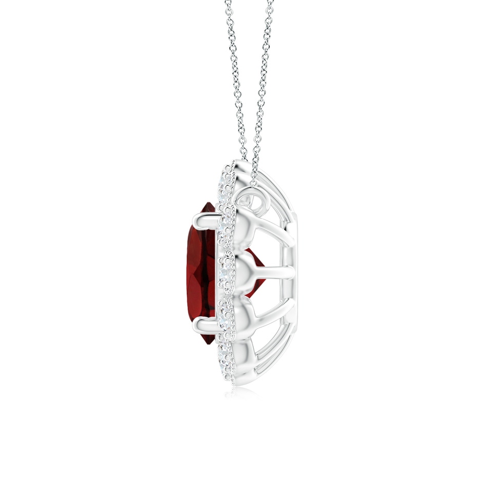 6mm AAA Garnet Pendant with Bezel-Set Diamond Halo in White Gold side 1